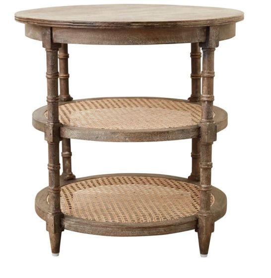 Wood Table with Cane Shelves