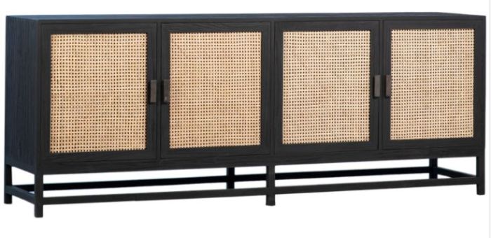 Rattan & Black Sideboard