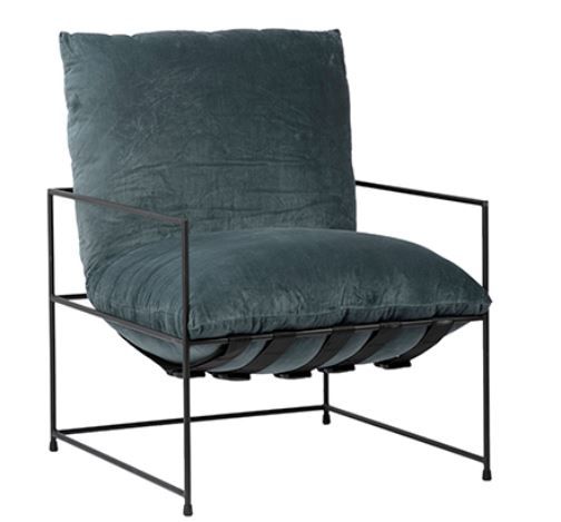 Blue Velvet & Metal Arm Chair
