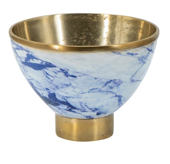 Large Blue Marble & Gold Bowl