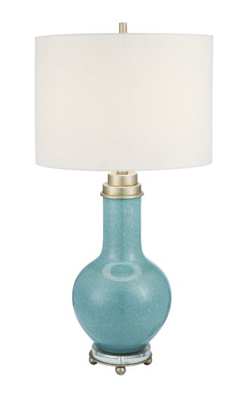 Aqua Ceramic & Crystal Lamp