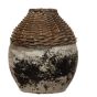 Handwoven Rattan & Clay Vase