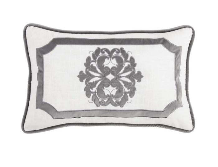 Gray Velvet Embroidered Pillow