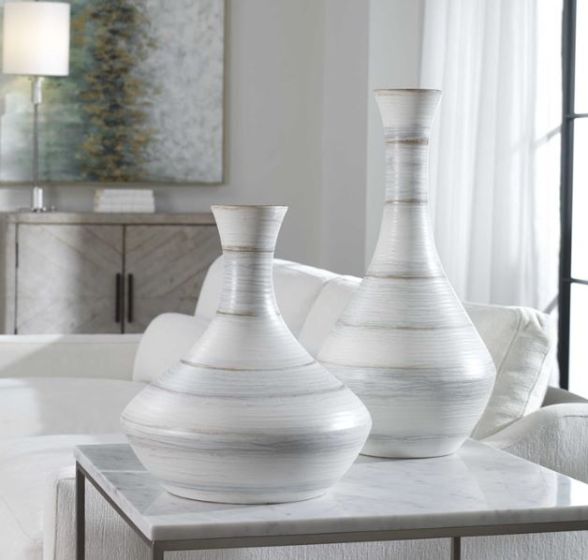 Short Ivory & Blue Vase