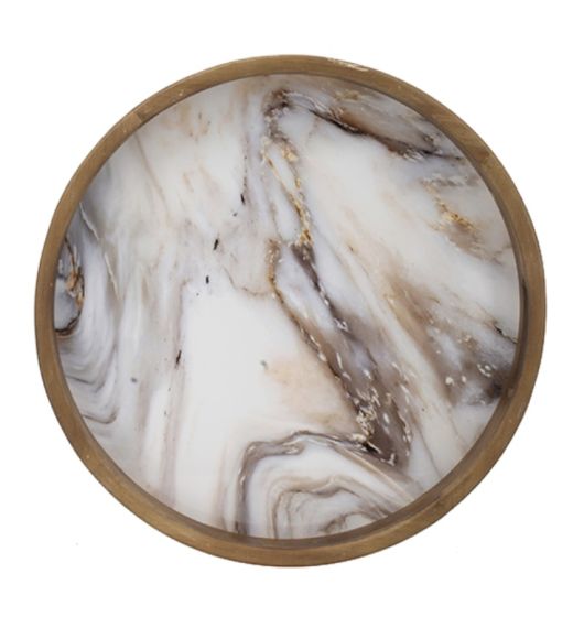 Large Marble & Wood Round Tray