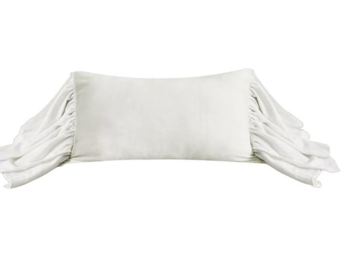 White Long Ruffled Pillow