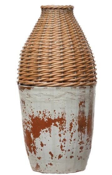 Large Rattan & Clay Vase