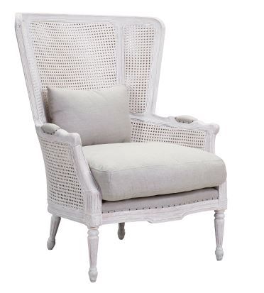 White Caned Wing Back Chair