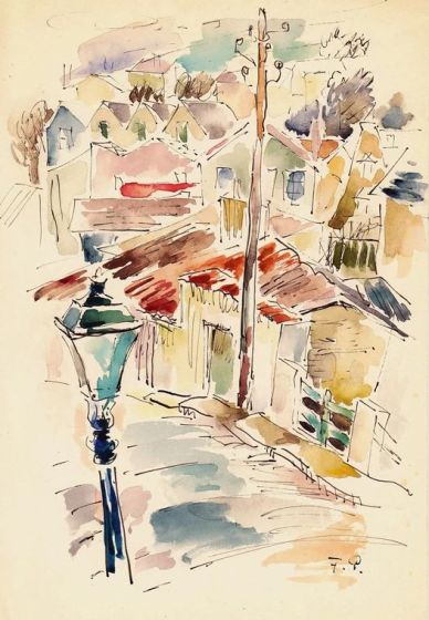 Cityscape Downhill Watercolor