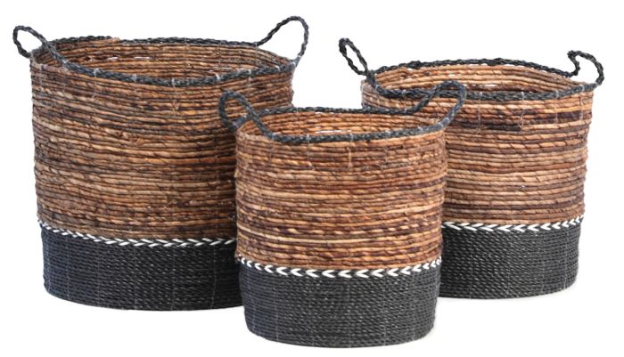Large Black Trim Woven Basket