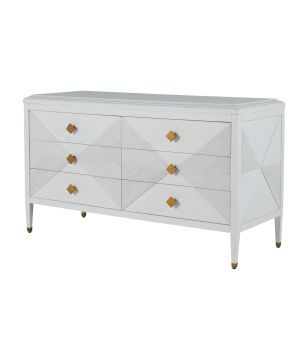 Six Drawer White Ribbed Chest