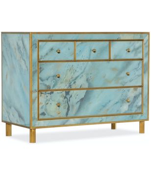 Aqua Blue & Gold 5 Drawer Chest