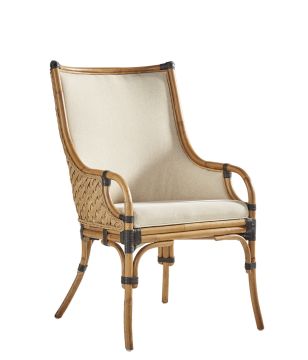Black Leather & Rattan Chair
