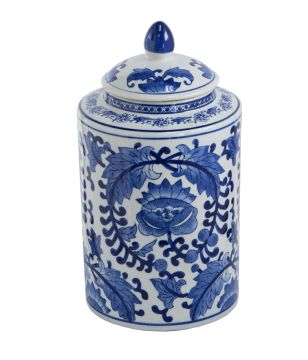 Blue & White Tall Lidded Jar