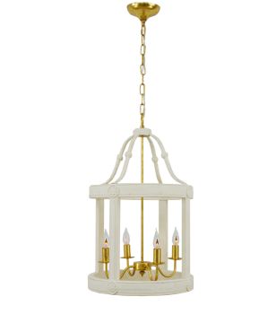Round Wood White/Gold Lantern