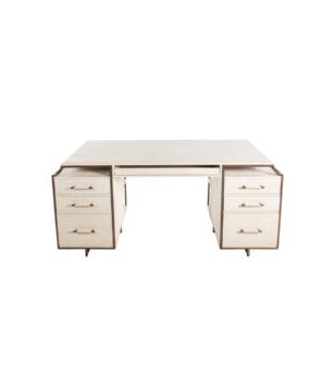 White Shagreen 6 Drawer Desk