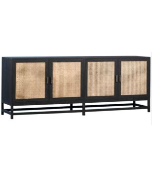 Rattan & Black Sideboard