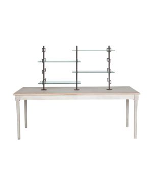 Wood Table with Glass Shelves