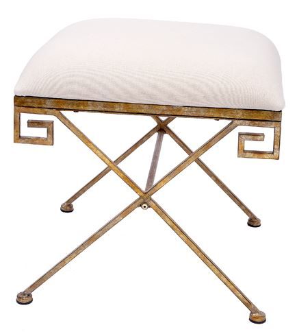 Greek Key Champagne Linen Stool