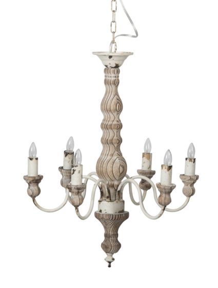 Six Light Wood Chandelier