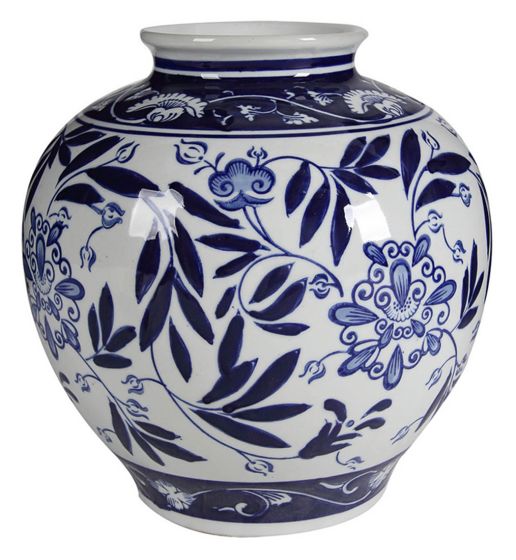 Glossy Short Blue & White Vase