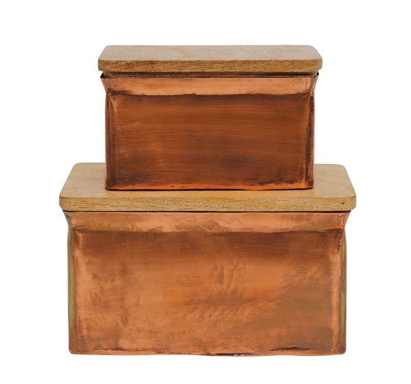 Large Copper Box with Wood Lid