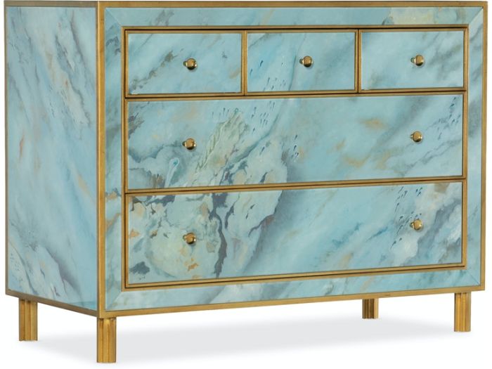 Aqua Blue & Gold 5 Drawer Chest