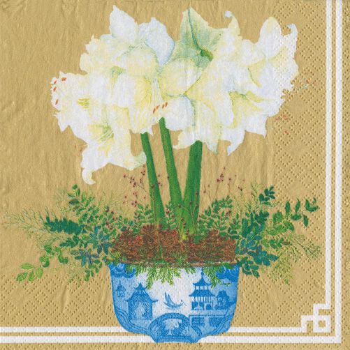 Potted Amaryllis Gold Napkin