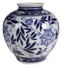 Glossy Short Blue & White Vase