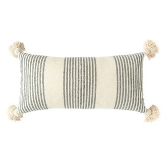 Grey Striped Lumbar Pillow