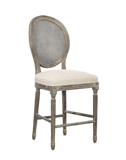 Rattan Back Linen Counter Stool