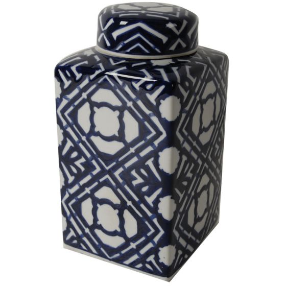 Blue & White Square Lidded Jar