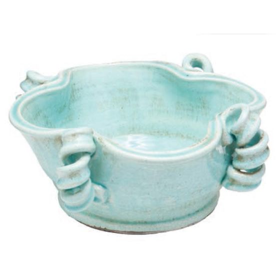 Aqua Curled Handled Bowl