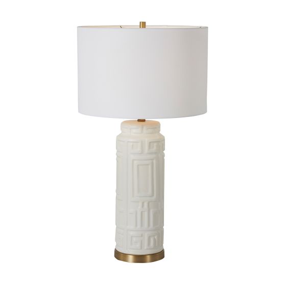 White and Brass Greek Key Lamp