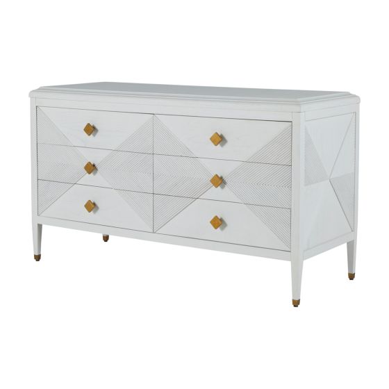 Six Drawer White Ribbed Chest