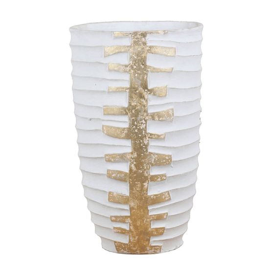 Large White & Gold Ripple Vase