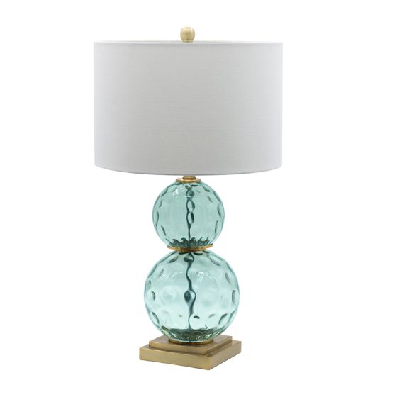 Teal Glass and Brass Lamp