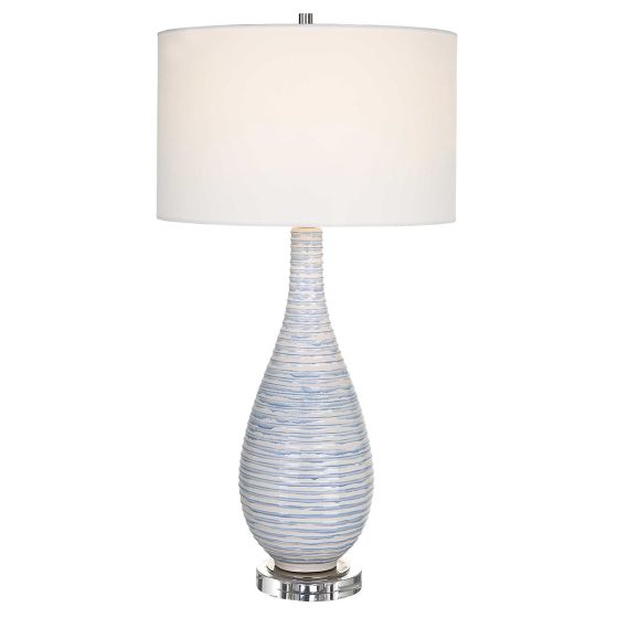 Blue Ribbed Ceramic Lamp