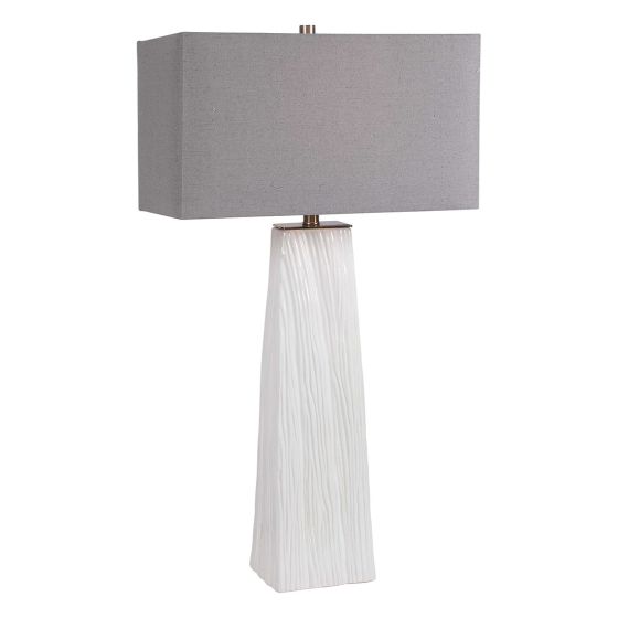 Gloss White Carved Table Lamp