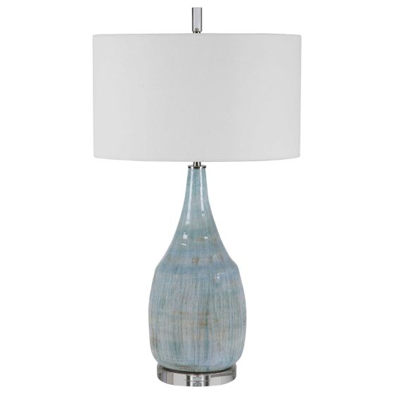 Coastal Style Aqua Crackle Lamp