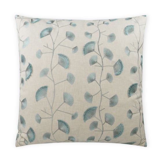 Aqua Floral Embroidered Pillow