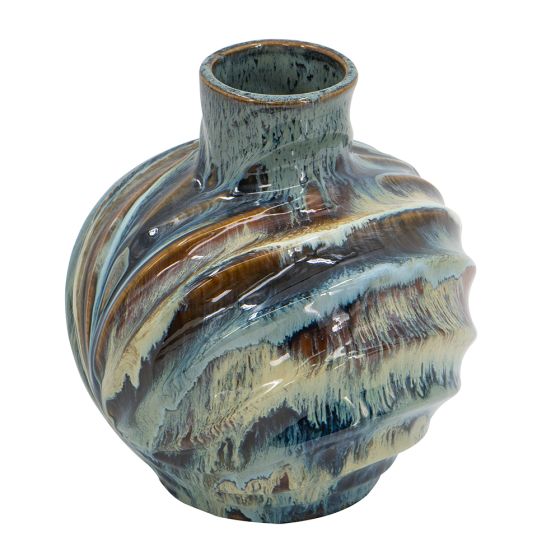 Short Blue Brown Abstract Vase