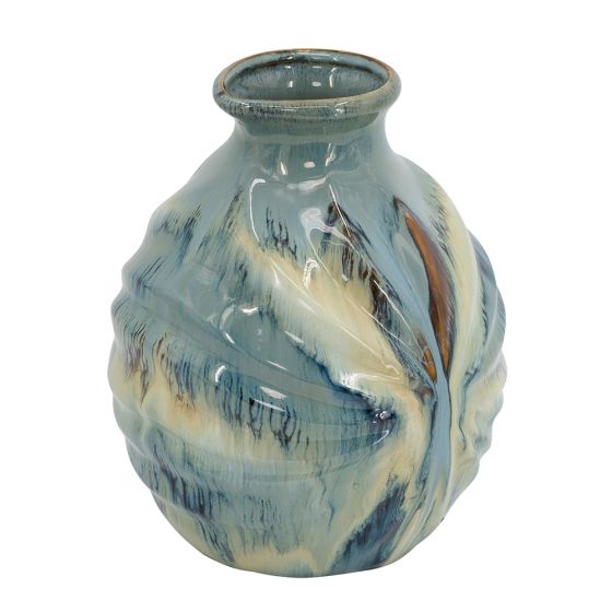 Cream Blue Brown Abstract Vase