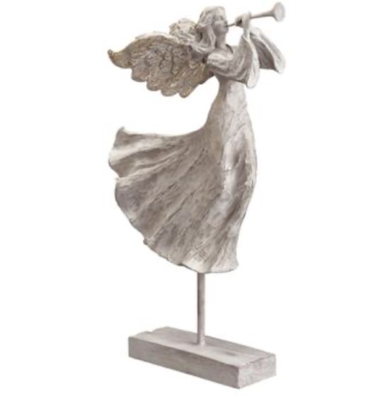 Carved Angel with Horn on Stand